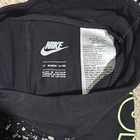 Nike Kids Black Leggings with White Speckles and Neon Green Logo - Picture 3 of 5